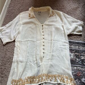 Vintage Stefanel Cream Button-Front Short Sleeve Top